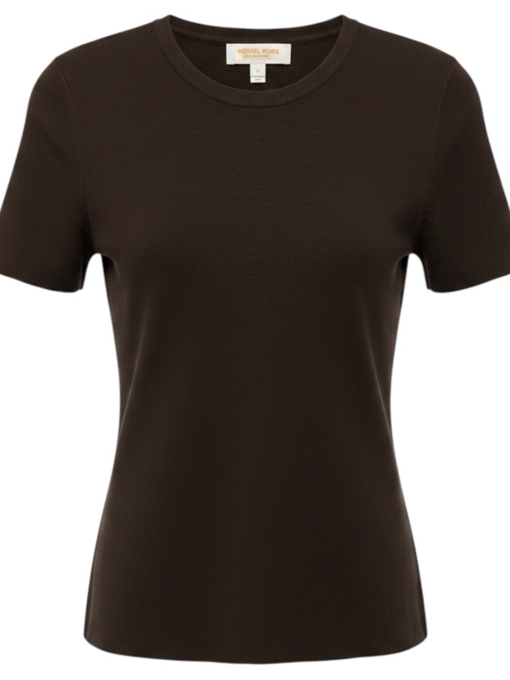 MICHAEL KORS COLLECTION CHOCOLATE BROWN CASHMERE SHORT SLEEVE SWEATER